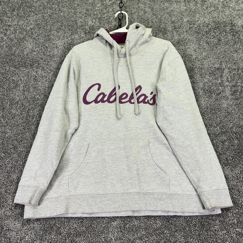 Cabela's Hoodie Womens XL Gray Fleece Pullover Kodiak Bear Back Graphic Outdoor